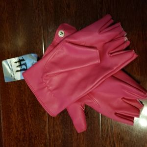 Pink faux leather fingerless gloves